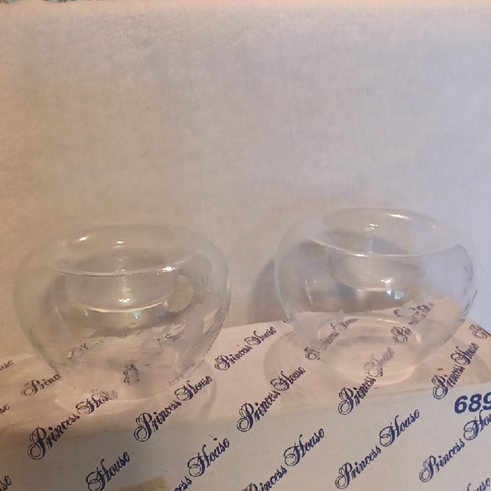 Princess House Clear Glass Candle Holders Set Of 2 Tealight Holders Crystal